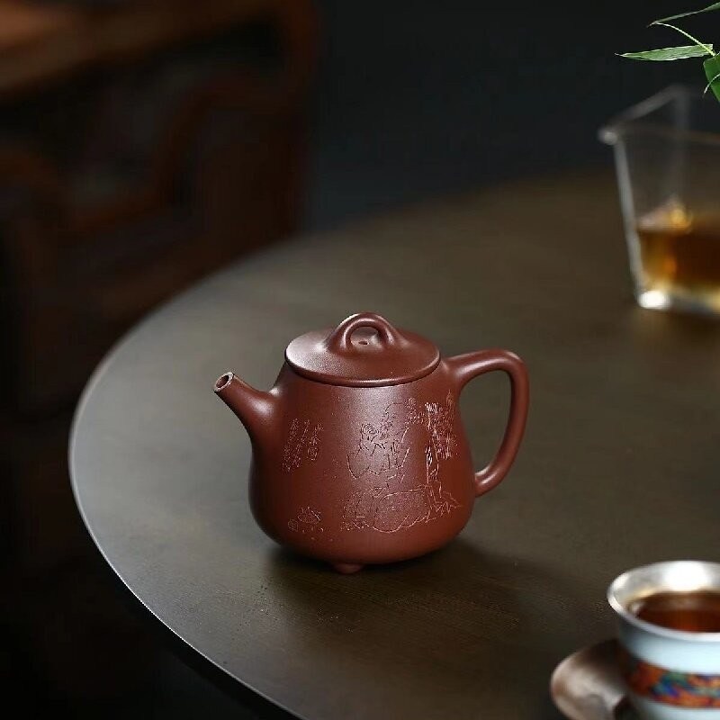 新功茶馆 宜兴紫砂壶高石瓢原矿底槽清250cc品茶图_龍子工夫茶泡茶壶