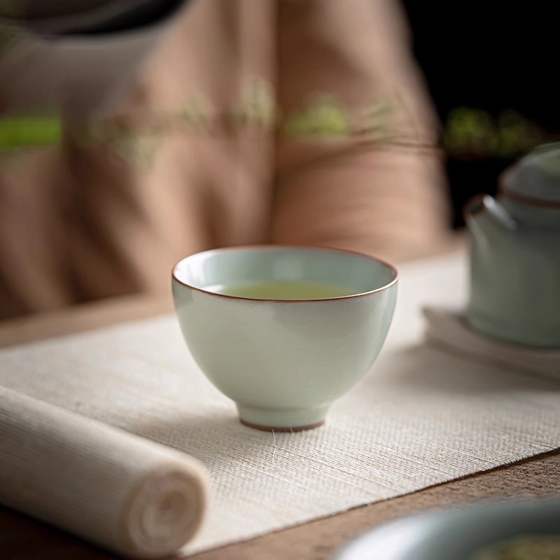 新功茶馆 汝瓷君子杯复古天青汝瓷茶盏品茗杯茶杯可养开片