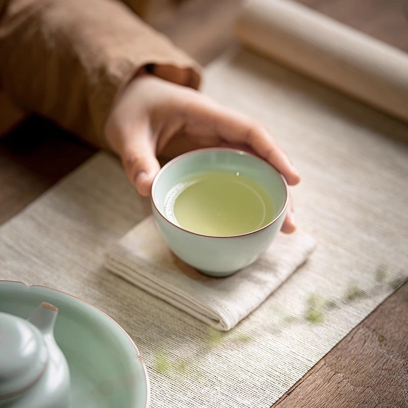 新功茶馆 汝瓷君子杯复古天青汝瓷茶盏品茗杯茶杯可养开片