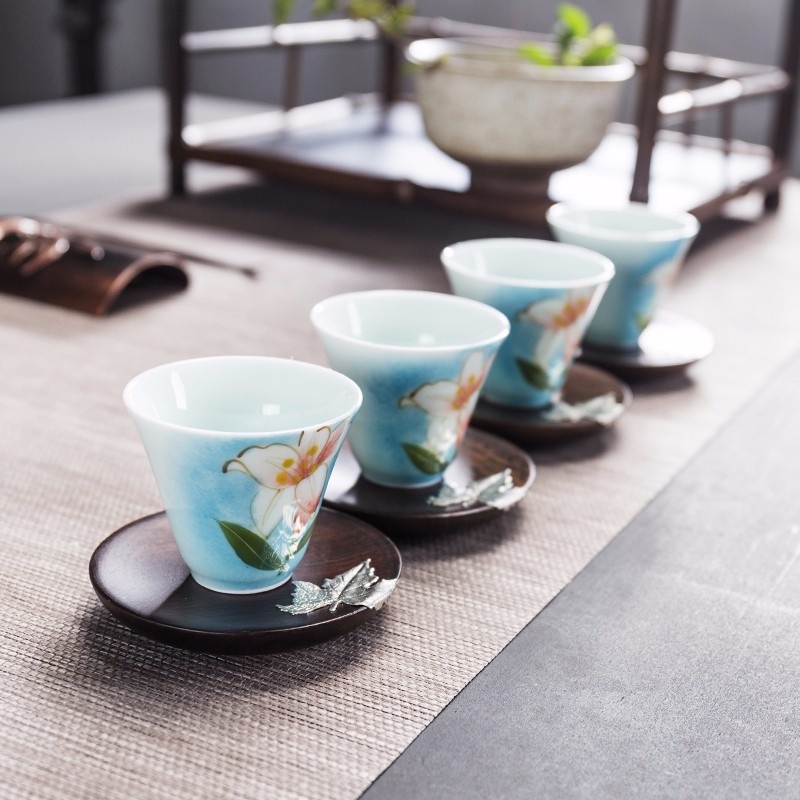 新功茶馆 黑檀锡杯垫茶垫杯垫茶杯垫茶道功夫茶杯托茶托创意茶具配件木质隔热--单个