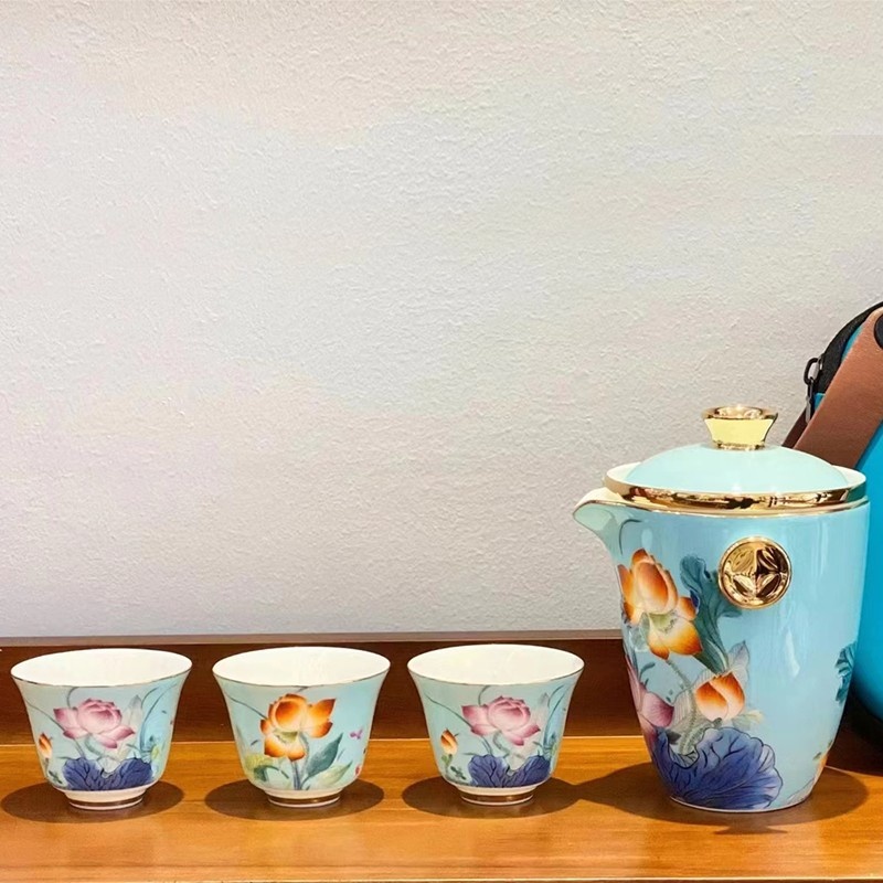 新功茶馆 便携式旅行茶具套装潮州骨瓷随行快客杯户外陶瓷工夫茶具