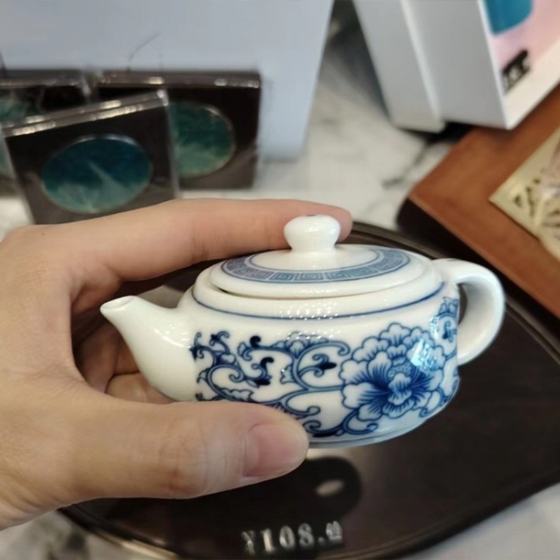 新功茶馆 缠枝牡丹旅行茶具潮州青花陶瓷茶具户外泡茶